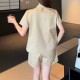 디올 로고 여성 반팔 남방 셔츠 + 미니 쇼츠 반바지 상하의 세트 (베이지) 26SS