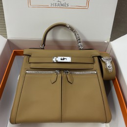 에르메스 로고 Kelly Lakis 28cm 토트백 핸드백 (브라운-은장) 26SS