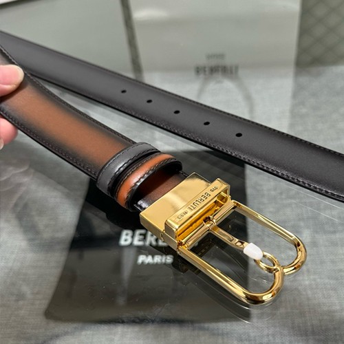 벨루티 로고 레더 가죽 리버서블 3.5cm 벨트 (그레이-브라운-금장) 26SS