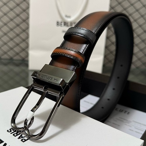 벨루티 로고 레더 가죽 리버서블 3.5cm 벨트 (그레이-브라운-은장) 26SS