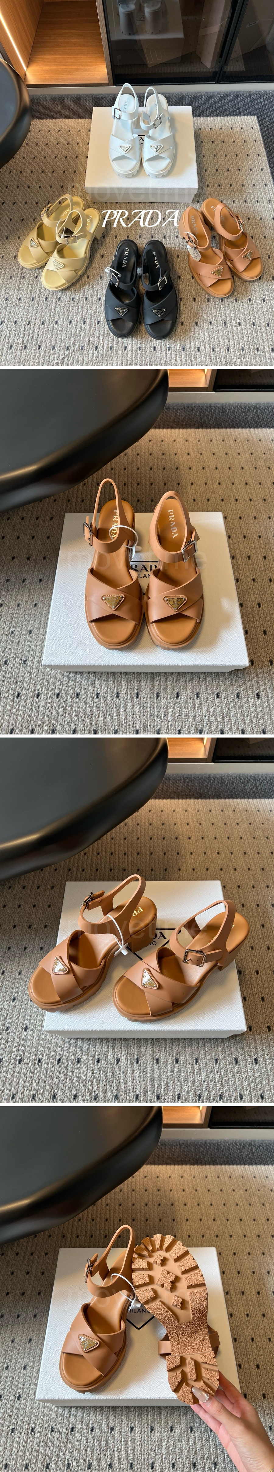 프라다 여성 삼각로고 레더 가죽 8.5cm 굽 샌들 26SS 상세이미지 2
