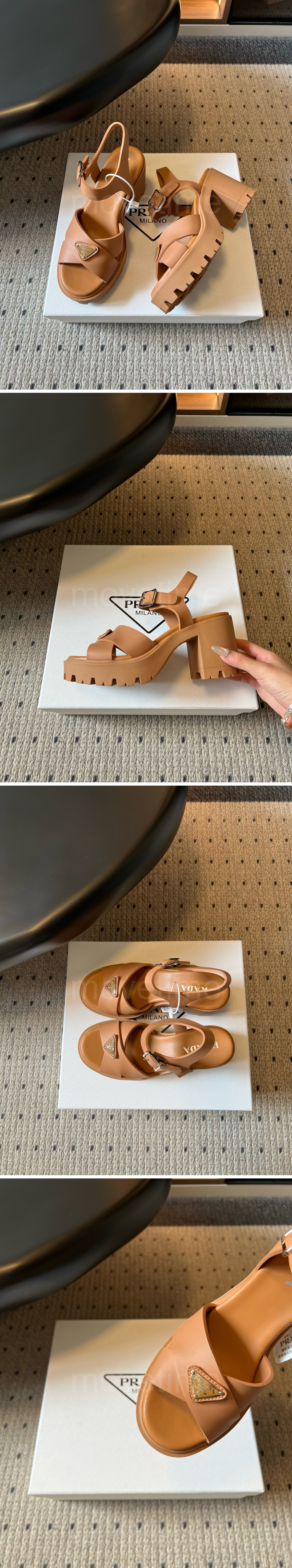 프라다 여성 삼각로고 레더 가죽 8.5cm 굽 샌들 26SS 상세이미지 3