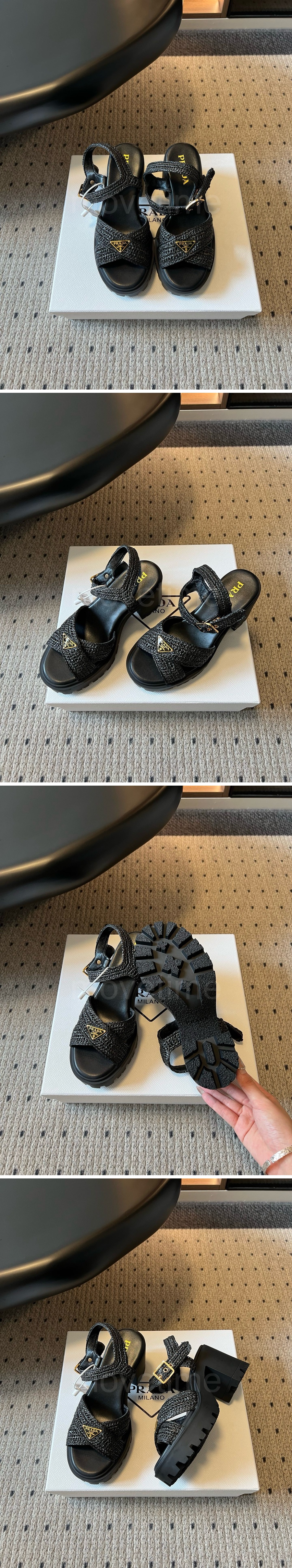프라다 여성 삼각로고 레더 가죽 8.5cm 굽 샌들 26SS 상세이미지 2