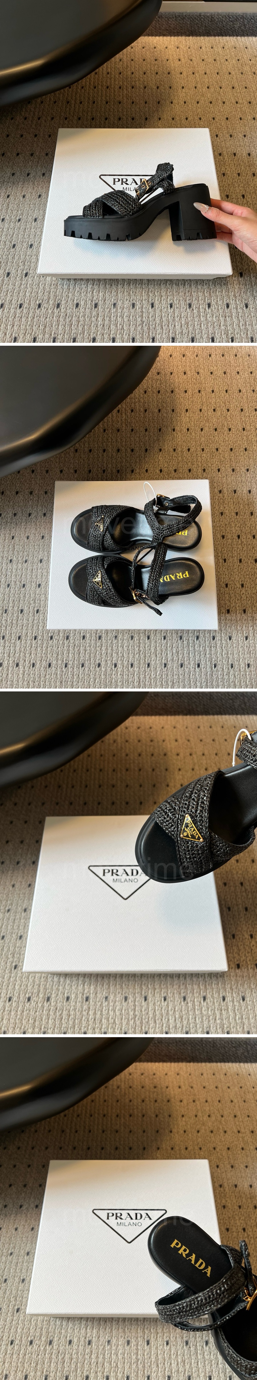 프라다 여성 삼각로고 레더 가죽 8.5cm 굽 샌들 26SS 상세이미지 3