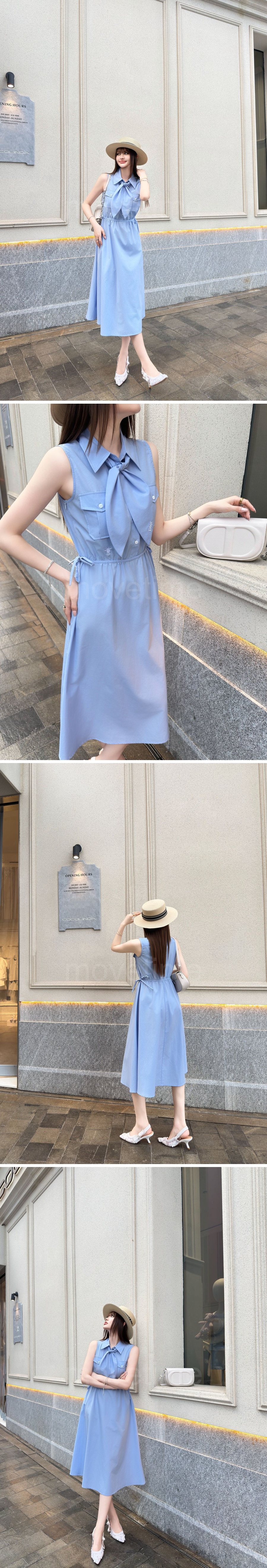 디올 여성 리본장식 카라 슬리브리스 원피스 26SS 상세이미지 3