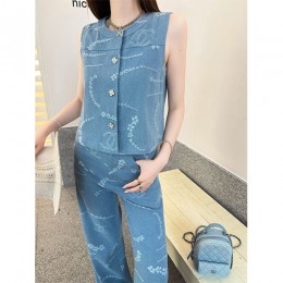 샤넬 여성 데님 조끼 베스트 + 오버핏 데님 팬츠 진 청바지 상하의 세트 26SS