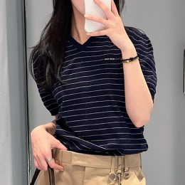 미우미우 여성 스트라이프 카라 폴로 반팔 티셔츠 26SS