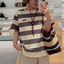 미우미우 여성 스트라이프 반팔 티셔츠 26SS