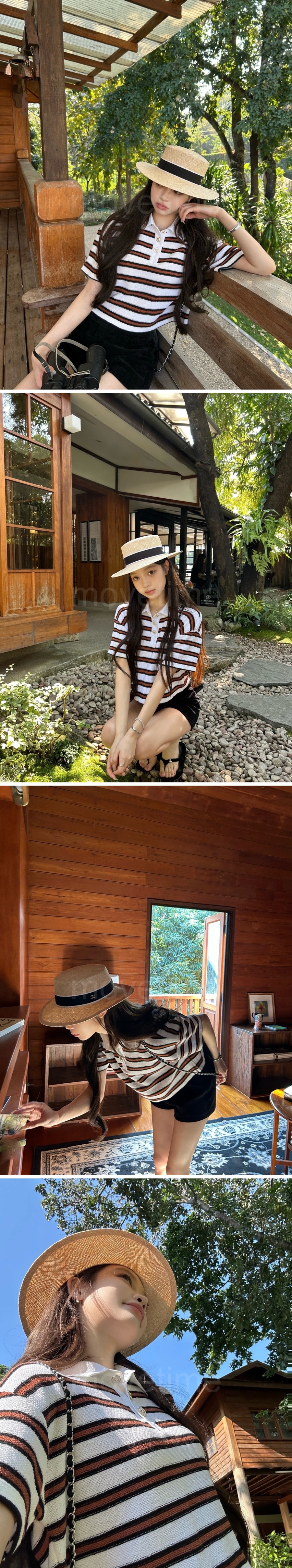 샤넬 여성 스트라이프 카라 니트 반팔 티셔츠 26SS 상세이미지 2
