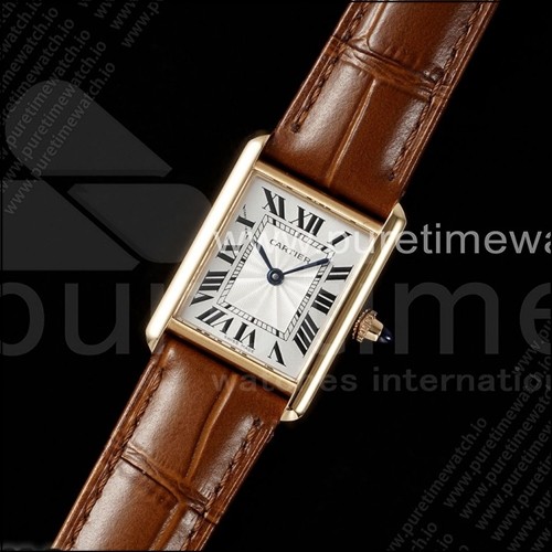 까르띠에 탱크 머스트 RG 22mm AF 1:1 베스트 에디션 화이트 다이얼 브라운 가죽 스트랩 론다 쿼츠