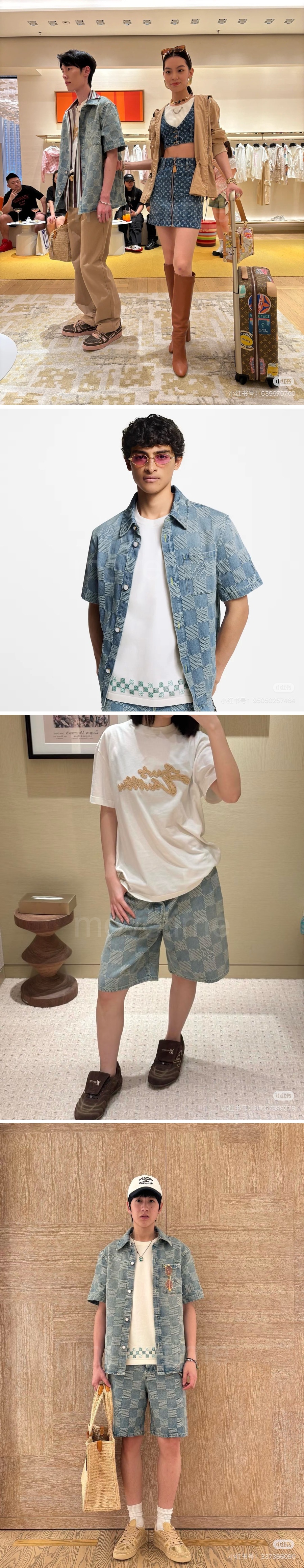 루이비통 다미에 데님 반팔 남방 셔츠 + 데님 쇼츠 반바지 상하의 세트 26SS 상세이미지 2