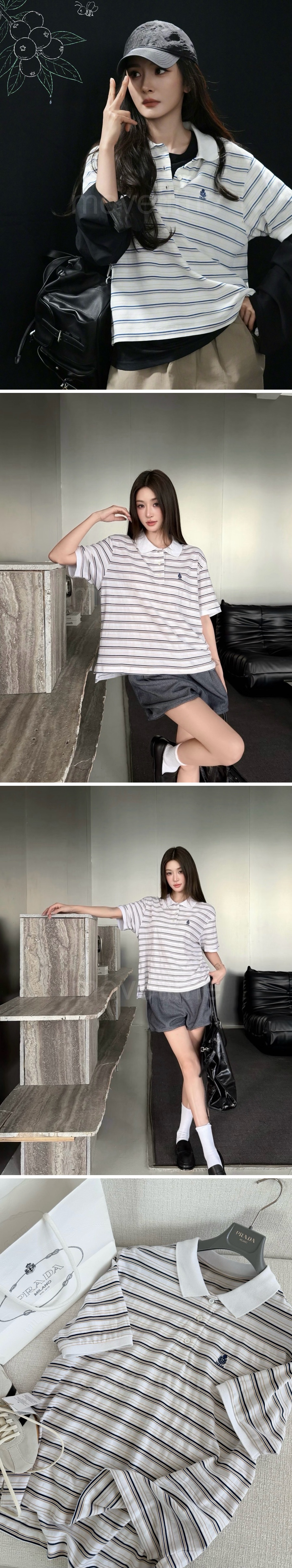 프라다 여성 스트라이프 카라 폴로 반팔 티셔츠 26SS 상세이미지 2