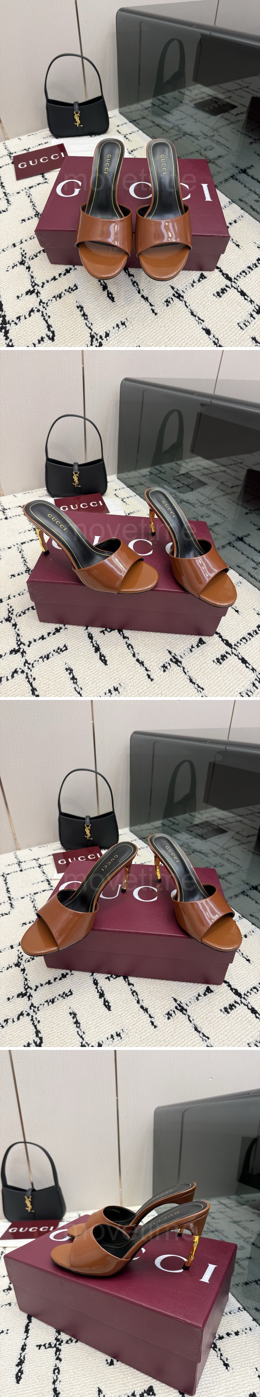 구찌 여성 레더 가죽 7.5cm 힐 슬리퍼 26SS 상세이미지 2