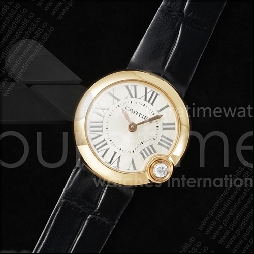 까르띠에 발롱 블랑 30mm 로즈골드 AF 1:1 베스트 에디션 실버 다이얼 블랙 패브릭 스트랩 론다 쿼츠 시계