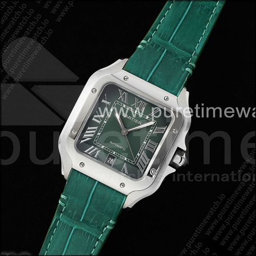 까르띠에 산토스 드 까르띠에 40mm 스테인리스 스틸 AF 1:1 베스트 에디션 그린 다이얼 그린 가죽 스트랩 미요타 9015