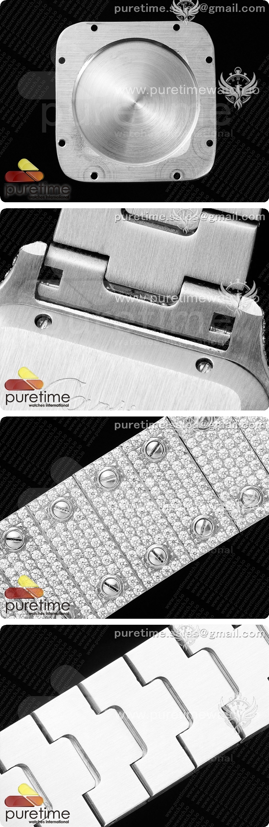 까르띠에 산토스 40mm 풀 다이아몬드 스테인리스 스틸 TWF 베스트 에디션 컬러풀 로만 다이얼 브레이슬릿 미요타 8215 상세이미지 7