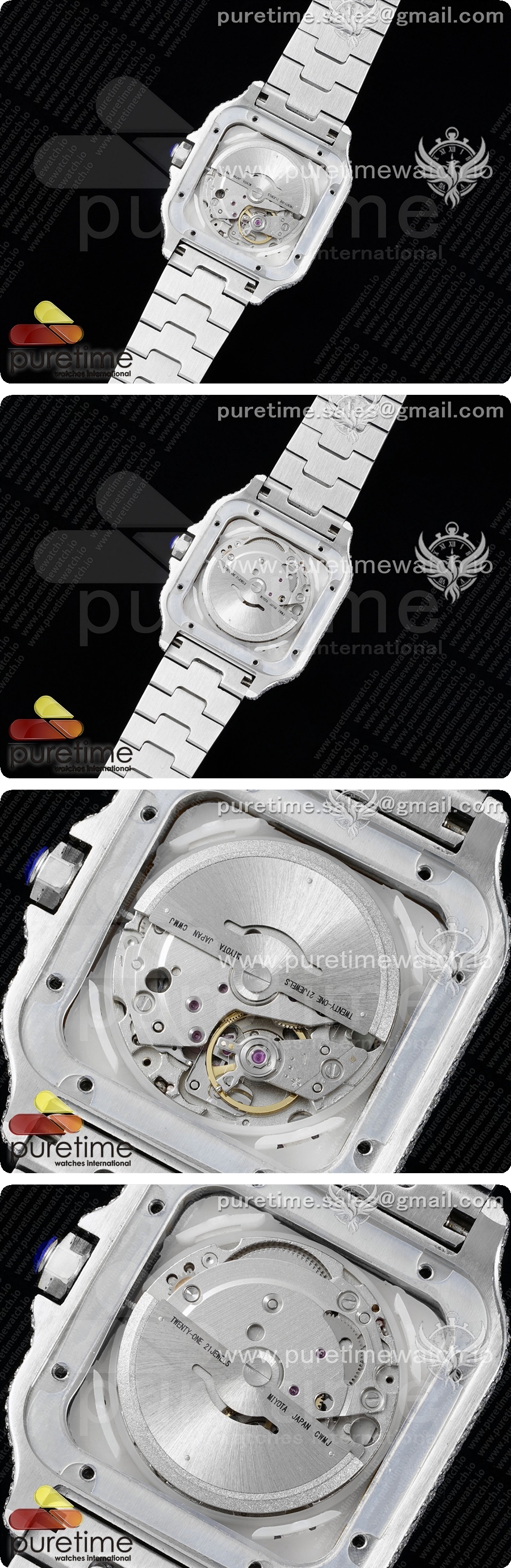 까르띠에 산토스 40mm 풀 다이아몬드 스테인리스 스틸 TWF 베스트 에디션 레드 로마 숫자 다이얼 브레이슬릿 미요타 8215 상세이미지 5