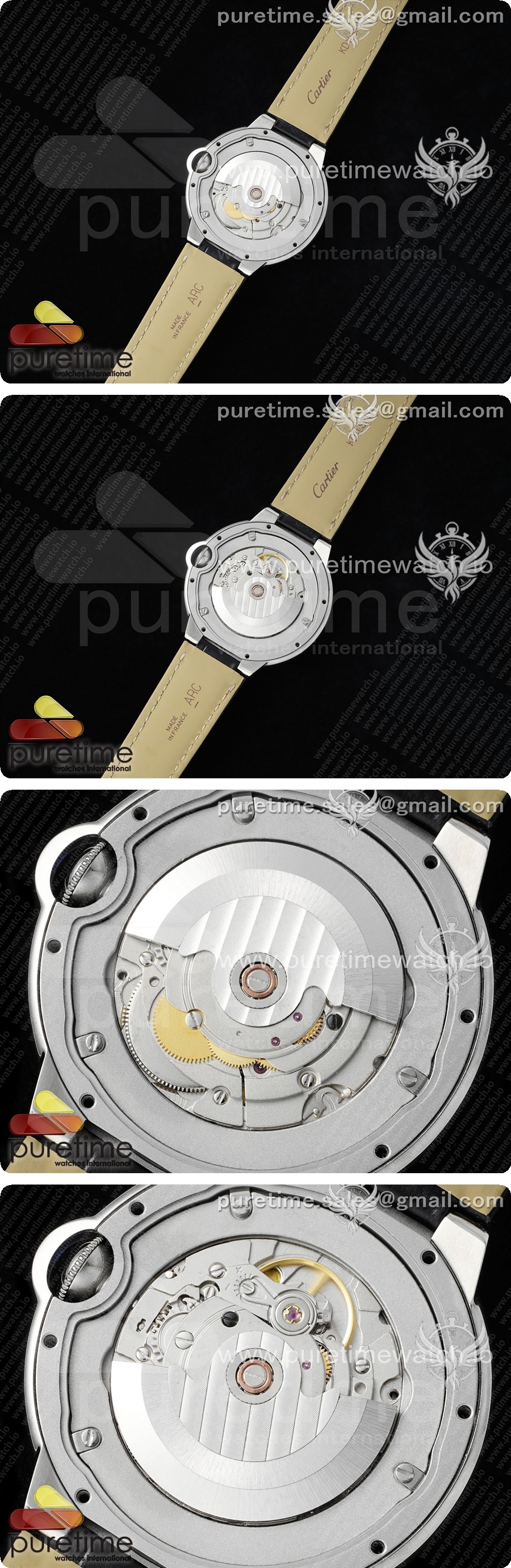 까르띠에 발롱블루 42mm 스테인리스 스틸 AF 1:1 블랙 텍스처 다이얼 블랙 가죽 스트랩 A2824 V5 상세이미지 5
