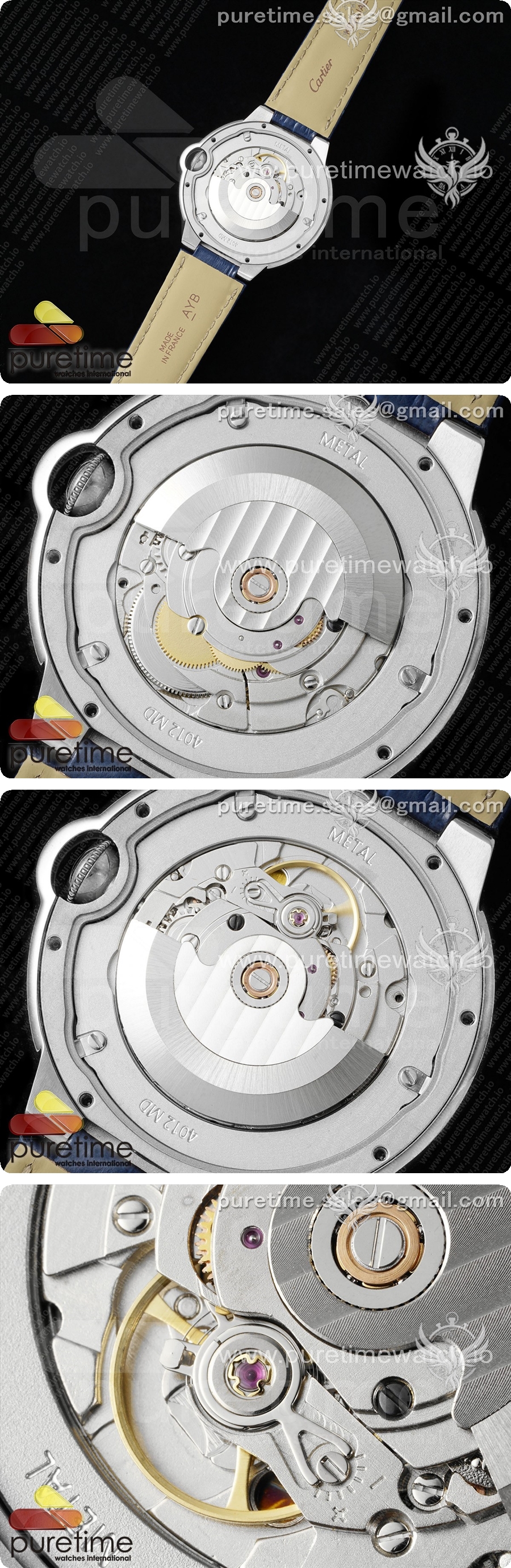까르띠에 발롱블루 42mm 스테인리스 스틸 AF 1:1블루 텍스처 다이얼, 블루 가죽 스트랩 A2824 V5 상세이미지 5