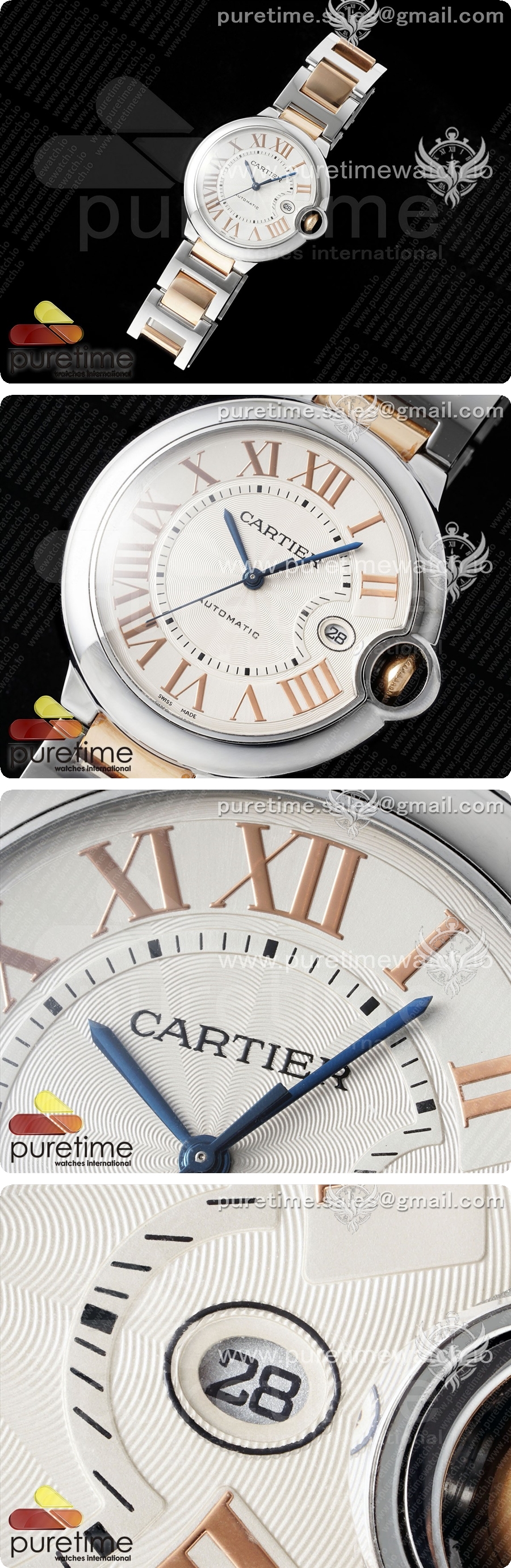 까르띠에 발롱 블루42mm 스테인레스 스틸/로즈골드 AF 1:1 화이트 텍스처 다이얼 A2824 V5 상세이미지 2