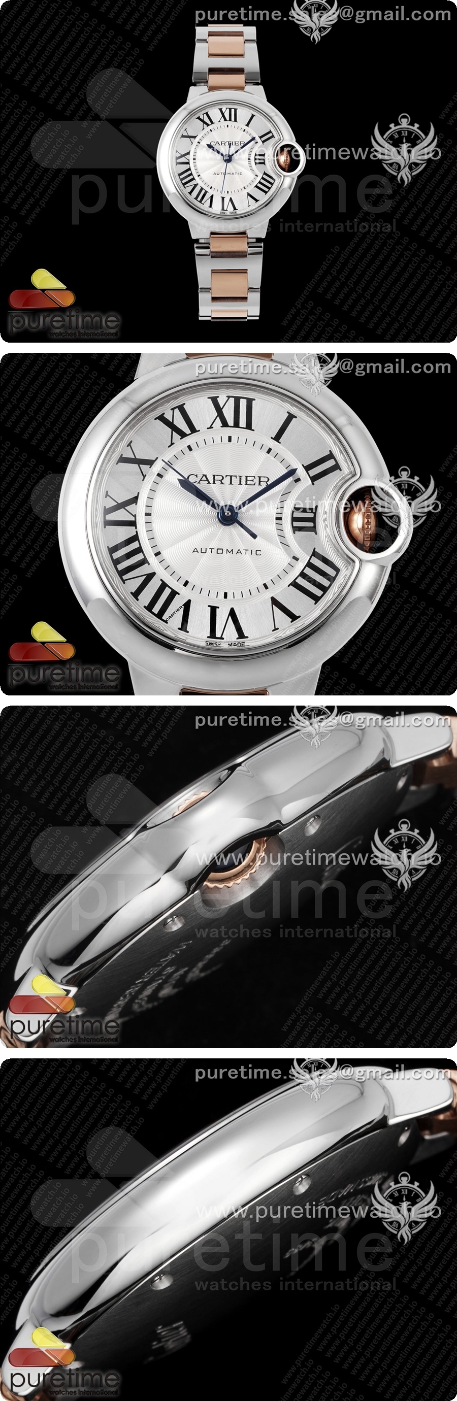 까르띠에 발롱블루 33mm 스테인레스 스틸/로즈골드 AF 1:1 실버 다이얼, SEIKO NH05A 상세이미지 3
