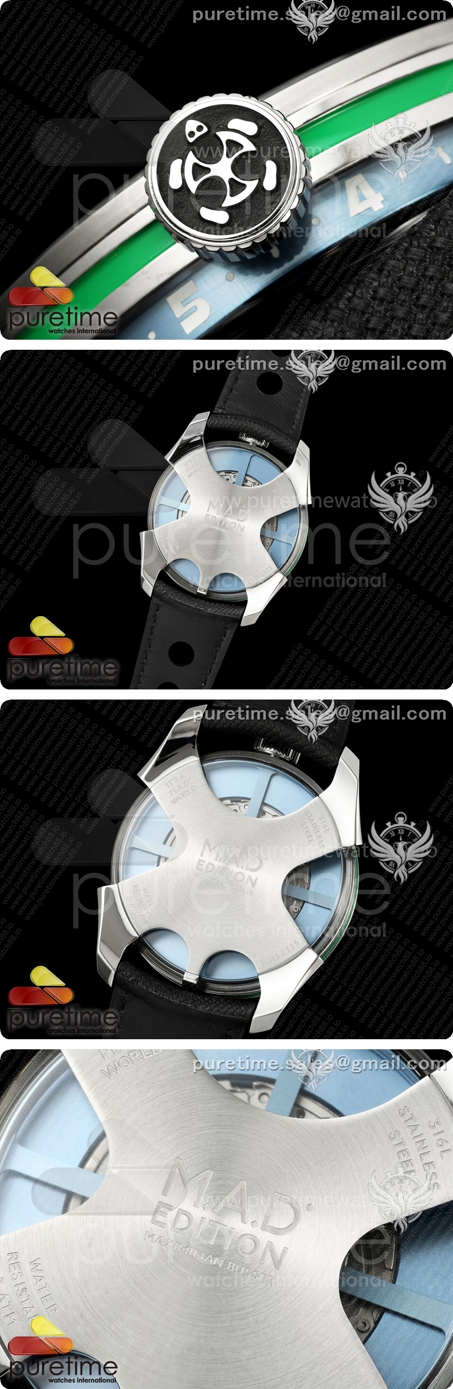MB&F MAD1.SS K11F 1:1 그린 베젤, 블루 로터, 블랙 가죽 스트랩, 미요타 821A 상세이미지 6