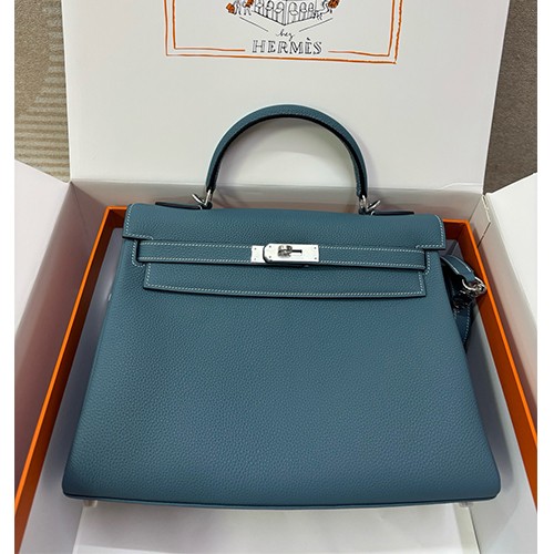 에르메스 Kelly 32 블루 은장 핸드백 토트백 26SS